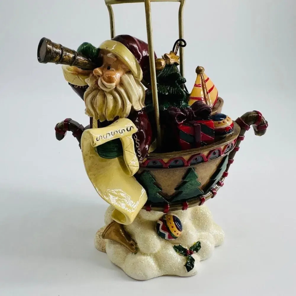 Santa Hot Air Balloon Tea Light Candle Holder Christmas Resin Glass Luminary